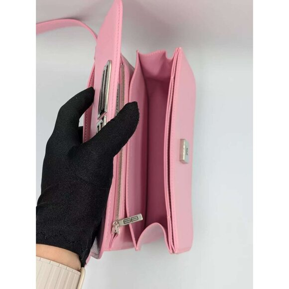 Balenciaga Stripe Embossed Calfskin Gossip Flap Bag Small Candy Pink 674693 - Picture 6 of 16